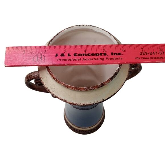 Blue Yellow Fruit Vase 11" Charleston Style Handcrafted Decor - Picture 9 of 12